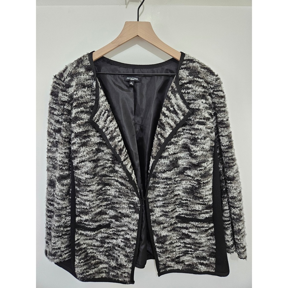 Notations Woman‎ Black Grey Boucle Knit Open Front Blazer Jacket 3X WBCJ0134